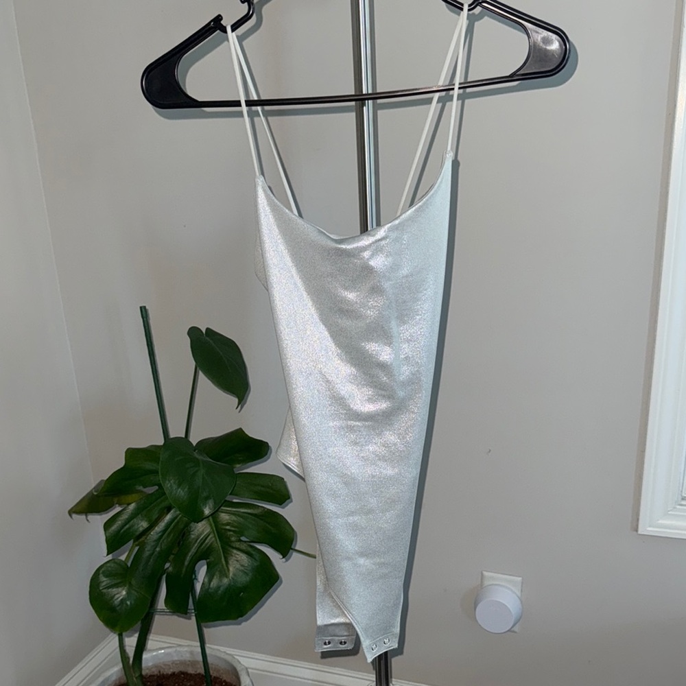 Shimmery Silver Spaghetti Strap Top